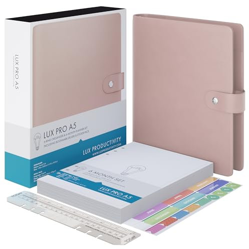 LUX PRO A5 – Tagesplaner & Terminkalender – Dankbarkeits-Tagebuch, Wellness-Tagebuch & undatierte Wochenplaner und Organizer – Schreibtisch-Tagebücher für Damen & Herren – LUX Productivity (Rosa –