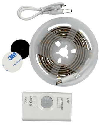 JANDEI - Ruban LED 5V 1 mètre, Bande Lumineuse avec Détecteur de Mouvement, Rechargeable USB, Adhésive, n'a pas besoin de prise. Éclairage de Nuit sous les Meubles, Lit, Escaliers (lumière froide)