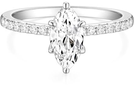 TIGRADE Bague de fiançailles pour femme avec zircone cubique taille marquise 2 carats Taille 4-11, Métal, Zircone cubique