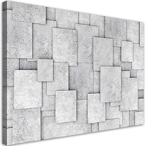 Feeby Bilder 90x60 cm Abstraktion Beton Textur 1 tlg Modern Wandbilder Leinwandbilder Bild auf Leinwand Kunstdruck Design Wohnzimmer Schlafzimmer Geometrie Quadrate Grau