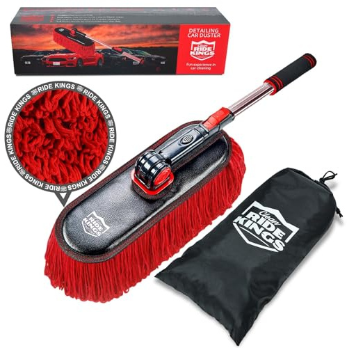 Ride Kings Plumero Exterior de Coche, Pelo de algodón Suave, Rojo, Cabeza de 36 x 5 Pulgadas, Mango telescópico, eliminación de Polvo y Polen, sin Pelusa