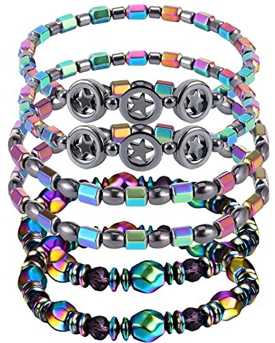 CMJBUHR Magnetisches Hämatit Fußkettchen,6 Stück Hämatit Fußkette Magnetarmband Zum Abnehmen Naturmagnetisches Stein Fußkettchen Armband für Männer Frauen Magnetfeldtherapie