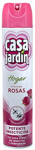 CASA JARDÍN | Insecticida Aerosol | Con Aroma de Rosas | Fórmula Eficaz para Espacios Exteriores e Interiores | Eficaz contra Insectos Voladores y Rastreros | Larga Duración | 600 ml