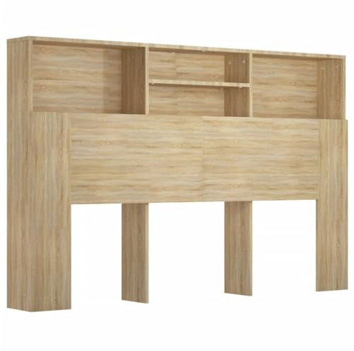 vidaXL Bett Kopfteil mit Ablagen Kopfteil-Regal Wand-Kopfteil Bücherregal-Kopfteil Betthaupt Bettkopfteil Schlafzimmer Sonoma-Eiche 160x19x103,5cm