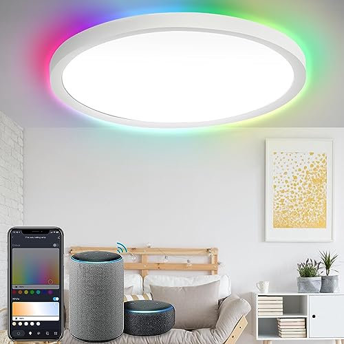Lospitch RGB LED Deckenleuchte Dimmbar, 24W 2040LM Farbwechsel Deckenlampe, App Smart Panel for Schlafzimmer Wohnzimmer Bad Küche Kinderzimmer, Kompatibel mit Alexa und Google Assistant, IP44