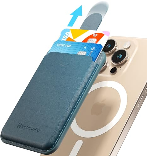 Sinjimoru Pull & Eject Magnetische Brieftasche für iPhone, Veganes Leder Magnetischer Kartenhalter, Kompatibel mit MagSafe Wallet, M-Pull Tab Wallet