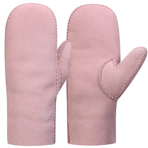 Harssidanzar Winter Fäustlinge Handschuhe,Damen Warme echte Wildleder Lammfell Shearling Fäustlinge Lederhandschuhe KL026EU,Rosa,Größe S