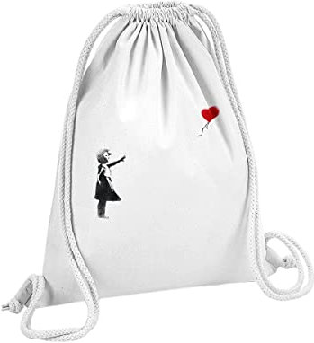 Fabulous Turnbeutel mit Kordelzug Weiß Banksy Mädchen Roter Luftballon Herz Kind 12 Liter