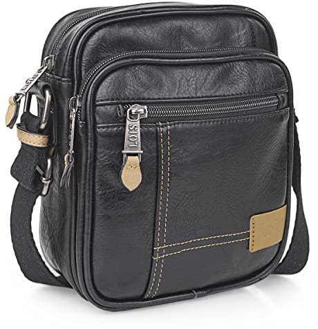 Lois - Bandolera Ajustable de Hombre en Polipiel - Bolso Pequeño Negro