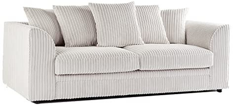 New Luxor Cream Fabric 3 Seater Sofa | Jumbo Cord Scatter Back Settee (Cream, 3 Seater)