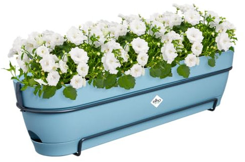 elho Vibia Campana Balkonkasten Allin1 70 mit Wasserreservoir - Übertopf für Balkon - 100% recyceltem Plastik - Ø 70.4 x H 17.7 cm - Blau/Vintage Blau