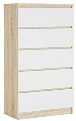 3E 3xE living.com Komodenschrank mit 5 Schubladen, Farbe: Sonoma Eiche/Weiss, A: 70 x 125 x 39 cm