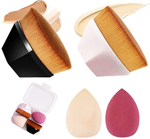 BSITSSS 4 Stück Foundation Pinsel, Make Up Pinsel Set Makeup Pinsel, Großes Gebiet Kabuki Foundation Pinsel Kabuki Pinsel Makeup Pinsel Pinselset Makeup Mit 2 Make Up Schwamm Mit Box(Pink, Schwarz)