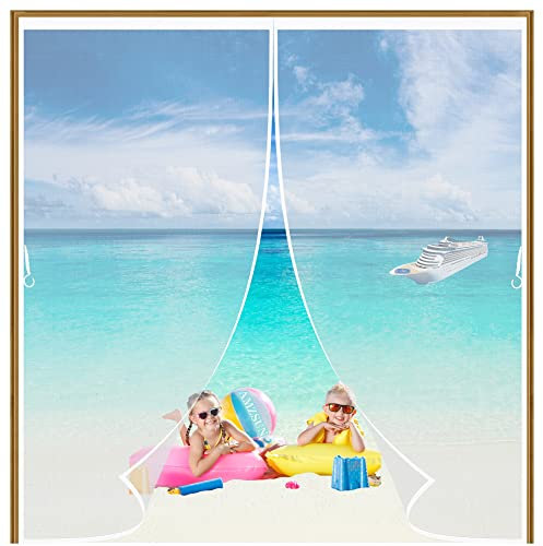 Moustiquaire Porte Fenetre Blanc 210x260cm Moustiquaire Baie Vitree Coulissante-avec Aimants et Bande Adhesive-Rideau Anti Mouche sans Percer-pour Portes de Multi Types