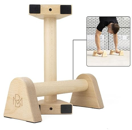 Müller & Blum Premium Holz Liegestützgriffe/nachhaltige und rutschfeste Calisthenics Parallettes/Yoga, Liegestütze oder Handstand Griffe/Push Up Bar für In- und Outdoor/Minibarren