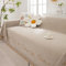 Couchbezug 180x380cm, Einfarbig mit Quasten Bezug Sofa 4 Sitzer Antirutsch Sofabezug Khaki Sofa Überzug für Wohnlandschaft