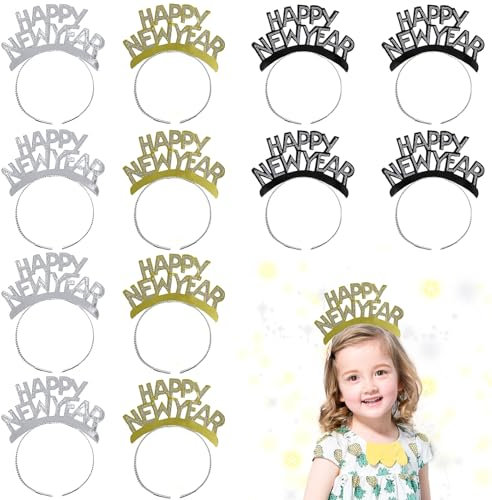 KATELUO Silvester Haarreif - 12 PCS Happy New Year Kopfschmuck für die Neujahrsdekoration (B)