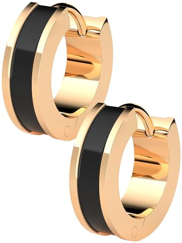 THIORA Damen Creolen 'Seychelles Secret' | 18kt Gold & Schwarz | Robuster Edelstahl | Feine Emaille Eleganz | Wasserfest & Alltagsfest | Zeitlos Rundes Design (Gold/Black)