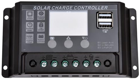 VoltX 20A, 12V/24V Solar Laderegler 12V, Solar Laderegler, Solarladeregler 12V, Solar Ladegerät Controller Auto-Parameter Einstellbar PWM mit 5V Dual USB Port LCD