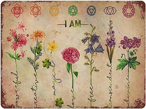 Retro Metall-Blechschilder I Am Powerful Creative Magical Love Flower Yoga Lovers, Valentinstag-Schild, lustige Neuheit, Küche, Bar, Club, Garage, Heimdekoration, Wandkunst, Blechschilder, 20 x 30
