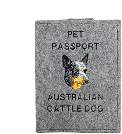 Art-Dog Hundepasshülle - Handgefertigte Filzhülle mit gesticktem Muster - Tierärztliche Reisepasshülle für Hunde - 17x12,5cm - Australian Cattle Dog
