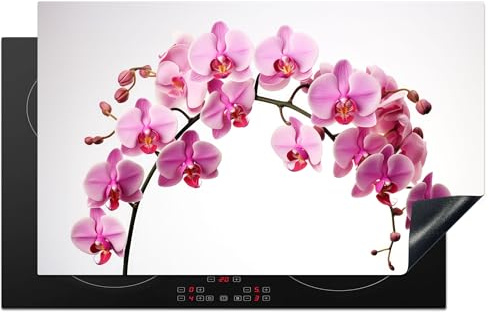 KitchenYeah© Protection Plaque Cuisson Deco Cuisine Cache Induction 83x51 cm Protège Pour Cuisiniere Protection Fleurs - Rose - Branche - Blanc