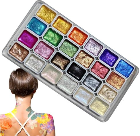 Ristyur Juego de Acuarelas nacaradas, Pinturas de Acuarela metálicas, Juego de Pinturas con Purpurina de 20 Colores, Paleta de Pintura de Acuarela de Colores sólidos con Purpurina, Juego de pigmentos