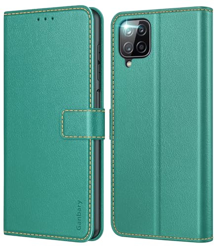 Ganbary Handyhülle für Samsung Galaxy A12 /M12 Hülle, Premium Leder Klapphülle [Kartenschlitzen] [Magnetverschluss] [Standfunktion] kompatibel mit Galaxy A12 /M12 Schutzhülle, Blaugrün