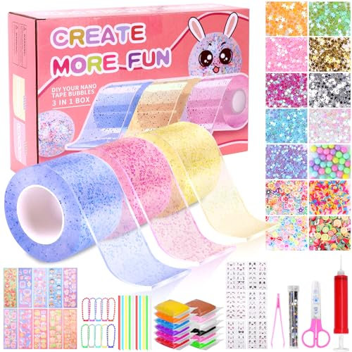 Meetory 70 Stück Nano Tape Set, Nano Tape Bubbles Set für Kinder, Nano Bubble Set, Nano Tape Bubble für Handmade DIY Decompression mit Pailletten Aufkleber