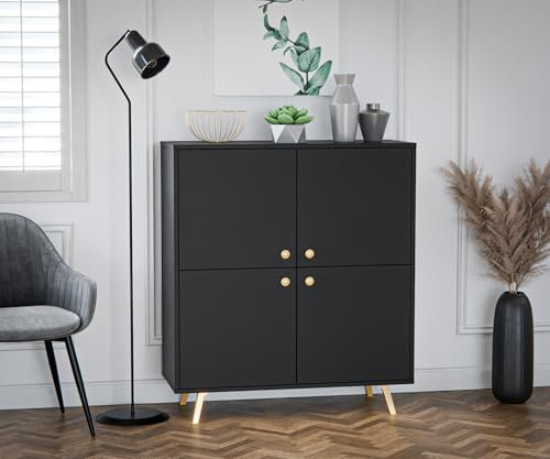 Albello Kommode Selly Schlafzimmer Kommode Modernes Sideboard Kommode Holzwerkstoff Kommode Schwarz 100 x 112 x 41 cm