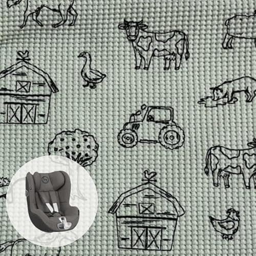 Ukje Bezug | Kompatibel mit Cybex Sirona z i-size | Viele Farben & Muster | Dickes, Atmungsaktives Baumwollgewebe | Kompatibel mit Sirona z i-size, Sirona z, Cybex Sirona z - grüner Bauernhof