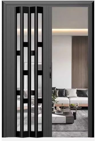 Porta a Soffietto da Interno Porta Pieghevole in Lega di Alluminio con Finestre Trasparenti, Porta Scorrevole Interna Nera, Porta Zanzariera Dell'armadio Della Cucina Cancello a Fisarmonica(80x80in (2