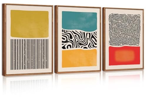 HPNIUB Boho Framed Canvas Wall Art Set, Mid Century Modern Wall Decor, Abstract Bohemian Color Block Painting, Neutral Art Print for Living Room, Bedroom, Dinning Room, Office, Bathroom 12X16