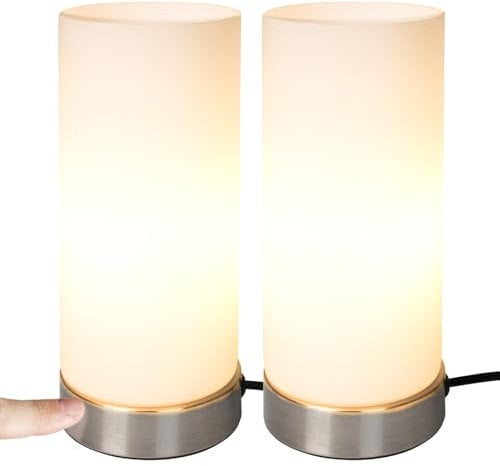 Jago® Tischlampe mit Dimmer Touchfunktion - 1er oder 2er Set, E14 / LED, dimmbar - Nachttischlampe, Nachttischleuchte, Bürolampe - für Wohnzimmer, Schlafzimmer, Kinderzimmer (2 Stück)