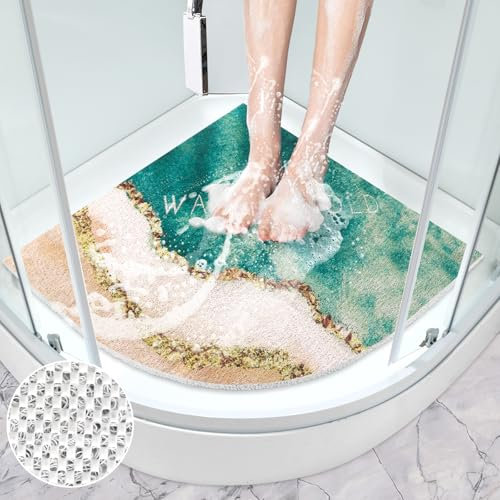 Mofonky Shower Mat Non-Slip Non-Slip Shower Mat 70 x 70 cm Large Corner Shower Mat Triangular Shower Mat Non-Slip PVC Loofah Safety Shower Tray Mat Quick Drying