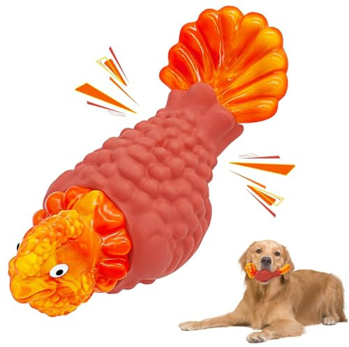 WinTour Jouet Chien pour Mâcheurs Agressifs Indestructible - Couinement en Forme de Dinde pour Taille Moyenne et Grande, Orange