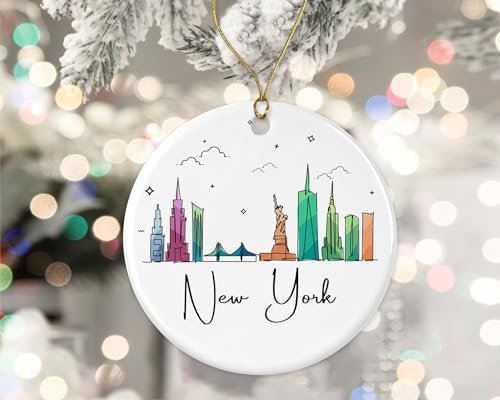 Bunte Skyline-Grafik Von New York Weihnachtsschmuck Weihnachtsbaumschmuck Keramik Weihnachtsanhänger Mit Schnur Weihnachtsbaum Deko