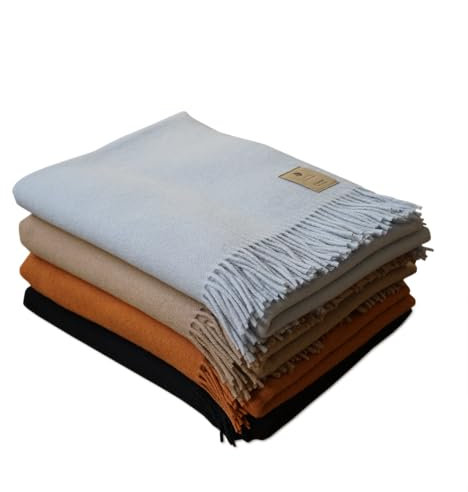 TILLHÅLL Herbst Wolldecke aus 100% Reiner Bio-Lammwolle | leicht & weich | Made in Germany | 130x190 cm | unifarben – Blau-Grau
