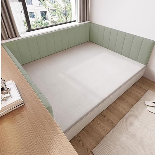 Aocet Wandkissen Kinderzimmer Bett, Bettrückwand Polster, Wandpaneele Gepolstert Wandpolster Selbstklebend, Rückenpolster Polsterpaneel Wand, Teddysamt und Hochelastischer Schwamm(Grün,135x45x4.5cm)