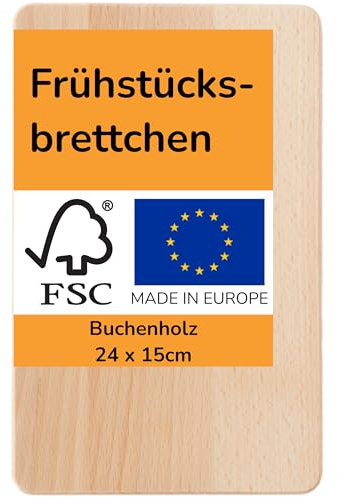 FournierWerk - Frühstücksbrettchen Holz (FSC) Made in Europe, Holzbrett, Brotzeitbrett, Brettchen, Holzbrettchen, Vesperbrett, Schneidebretter, Jausenbrett Holz (48, Rechteckig)