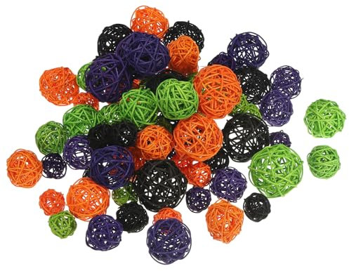 PATIKIL Wicker Rattan Balls, 72 Pcs Decorative Balls for Centerpiece Bowls Home Decor 4 Sizes(Orange/Deep Purple/Black/Green, 2.4,2,1.6,1.2)