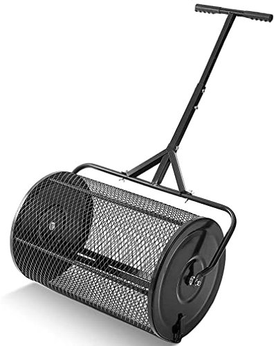 Hand-Sämaschine, Kompoststreuer, 24-Zoll-Streuer aus Metallgeflecht mit verstellbarem langem Griff, Torfmoosstreuer für Rasen und Garten, zum Auftragen von Kompost, Erde, Mulch, Dünger und Erde