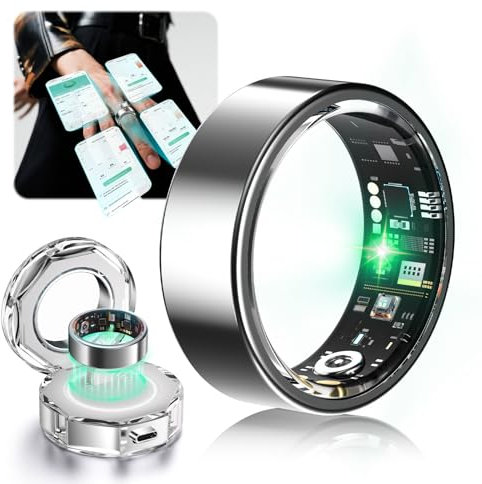 Lozltx Smart Ring Android【JZ5.0-Chip & 0% Messfehler-SGS Zertifiziert】 Smartring 【Militärgeprüftes Titan-Design & IP68】 Fitness Ring- 22-Sprachen-Support Smartringe für Damen & Herren-Silbrig #12