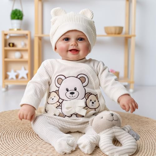 BABESIDE Realistische Reborn Baby Puppen - 20 Zoll Süßes Lächeln Lebensechte Neugeborene - Puppe Mädchen Öffne Deine Blauen Augen für Kinder ab 3 Jahren