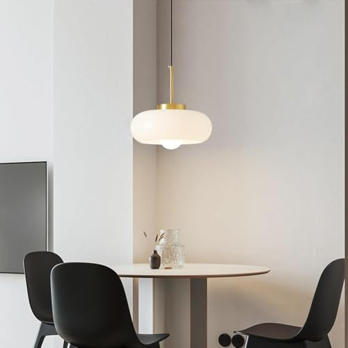 VTAMng Suspension Luminaire de Cuisine Vintage à 1 lumière Hauteur réglable avec Lustre en Verre Blanc E27 Lampe Suspendue adaptée au Salon vestiaire Salle à Manger Couloir Table de Chevet(White,1PC)
