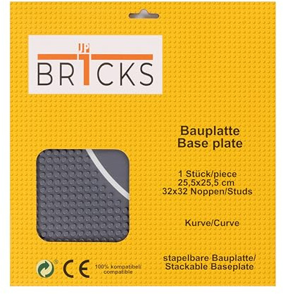 JP BR1CKS - Straßenplatten 32x32 (25,5 cm x 25,5 cm), Straßengrundplatten, Stadt, Straße, Spielzeug kompatibel mit Allen großen Marken (Kurve Straßenplatte, 1, Stück)