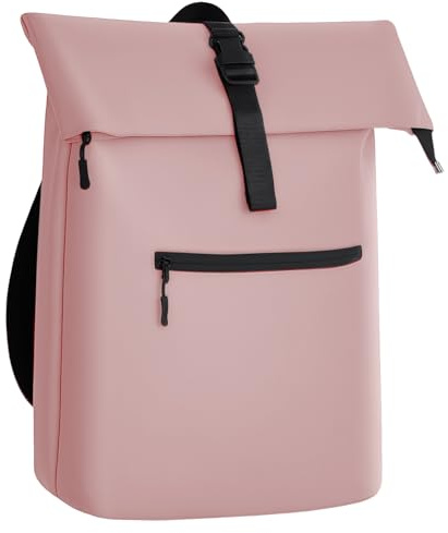 Glamexx24 Sac à dos rolltop imperméable pour femme et homme, grand sac à dos avec compartiment pour ordinateur 17 pouces, idéal pour voyage, vélo, école et travail, Vieux rose
