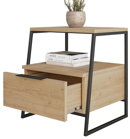 FWStyle 1 Drawer Modern Light Oak Bedside Table Nightstand Eco Friendly