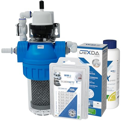 WM aquatec UV-8 eco KLW100 | Komplettlösung Wasserhygiene für Wohnmobile, Caravans und Boote | Aktivkohlevorfilter & vollautomatische UV-C LED Desinfektion | Einfach Installation | Made in Germany