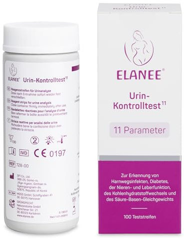 ELANEE Urin-Kontrolltest 11 Parameter, 100 Teststreifen zur Urinanalyse | Medizinprodukt: Zur Erkennung von Harnwegsinfekten, Erkrankungen der Nieren und Diabetes | 100 Teststreifen für 11 Parameter